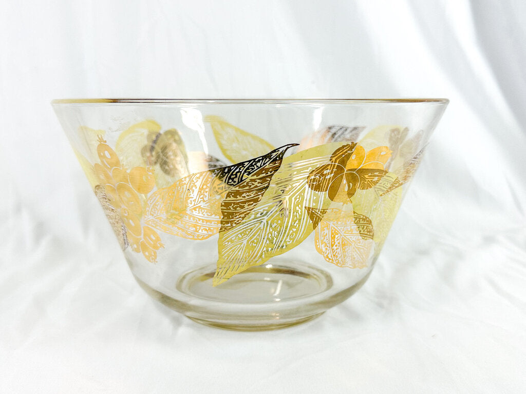 Vintage Mid-Century Modern Serving Bowl with Gold & Cream Leaves