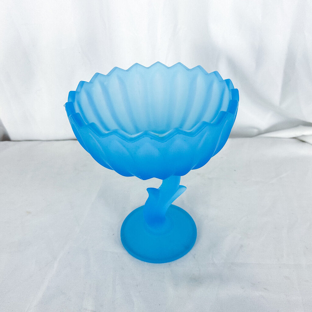 Vintage Indiana Glass Blue Satin Depression Glass Pedestal Bowl