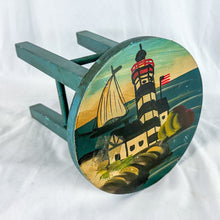 Load image into Gallery viewer, Vintage Hand-Painted Nautical Themed Stool
