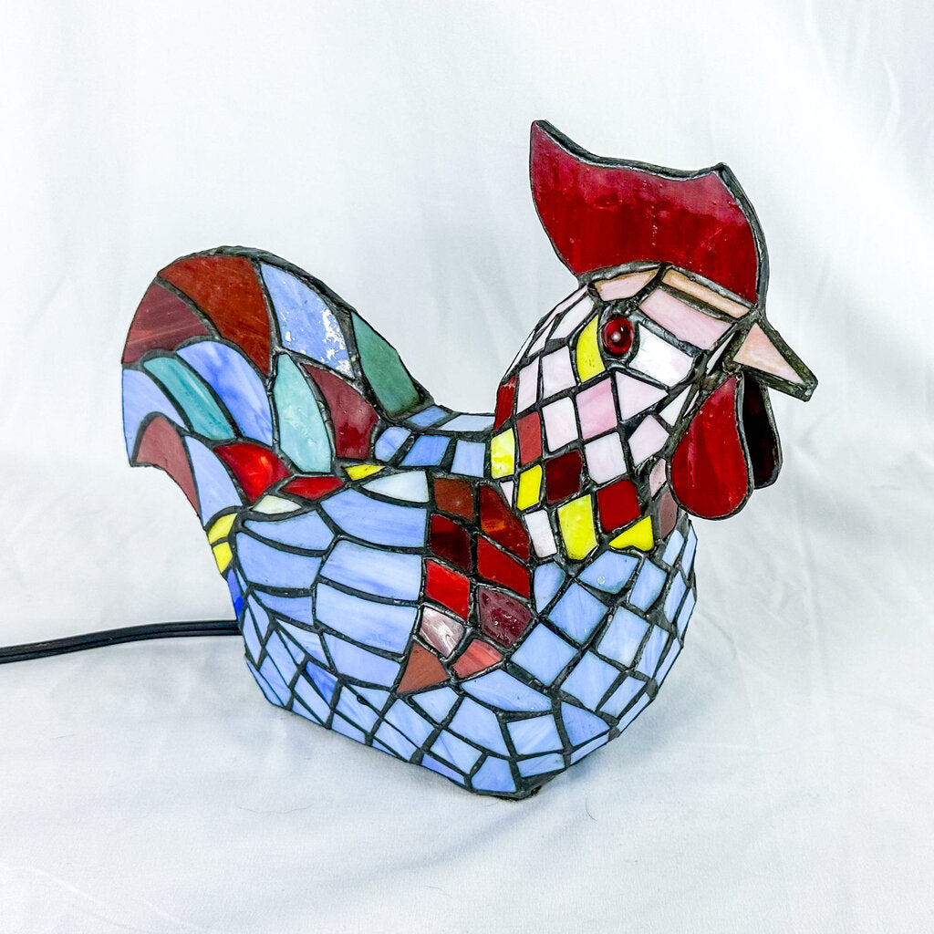 Vintage Stained Glass Style Rooster Lamp