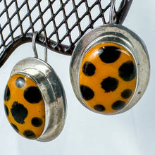 Load image into Gallery viewer, Vintage Sterling Silver Orange &amp; Black Spot Enamel Earrings

