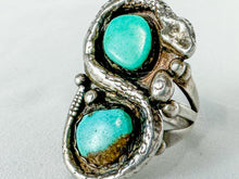 Load image into Gallery viewer, Vintage Sterling Silver &amp; Turquoise Native American Made Snake Ring (Artist Symbol, Unmarked, Tested)
