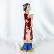 Load image into Gallery viewer, Vintage Ceramic Asian Lady Figurine with Red &amp; Blue Dress and Pink Handkerchief
