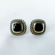 Load image into Gallery viewer, Vintage Sterling Silver 14K Gold Accent Black Stone Stud Earrings
