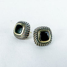 Load image into Gallery viewer, Vintage Sterling Silver 14K Gold Accent Black Stone Stud Earrings
