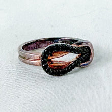 Load image into Gallery viewer, Vintage Toned Sterling Silver Black Stone Buckle Ring, Size 7
