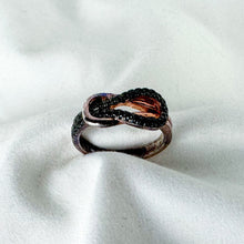 Load image into Gallery viewer, Vintage Toned Sterling Silver Black Stone Buckle Ring, Size 7
