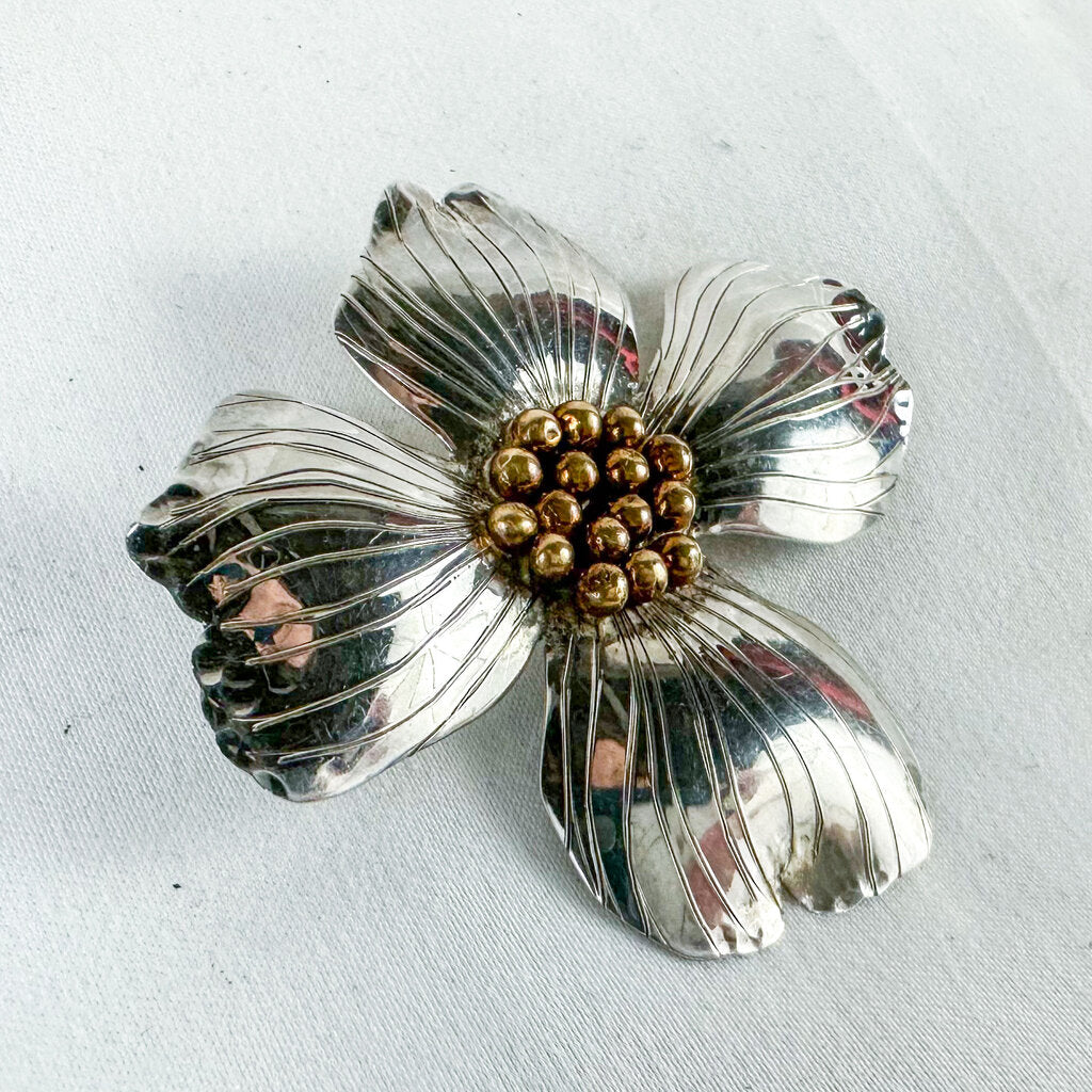 Vintage Sterling Silver Dogwood Flower Brooch/Pendant