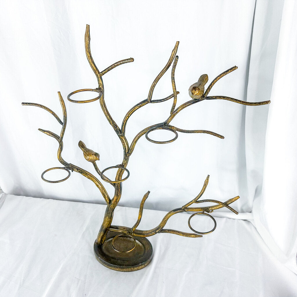 Vintage Hand-Crafted Metal Tree & Bird Foldable Votive Holder