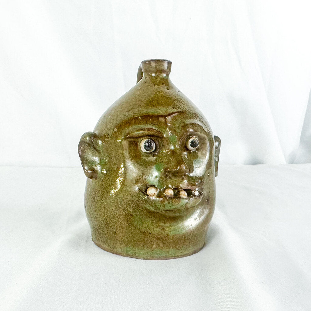 Double-Signed Marvin Bailey Green 4 Teeth Mini Ugly Face Jug