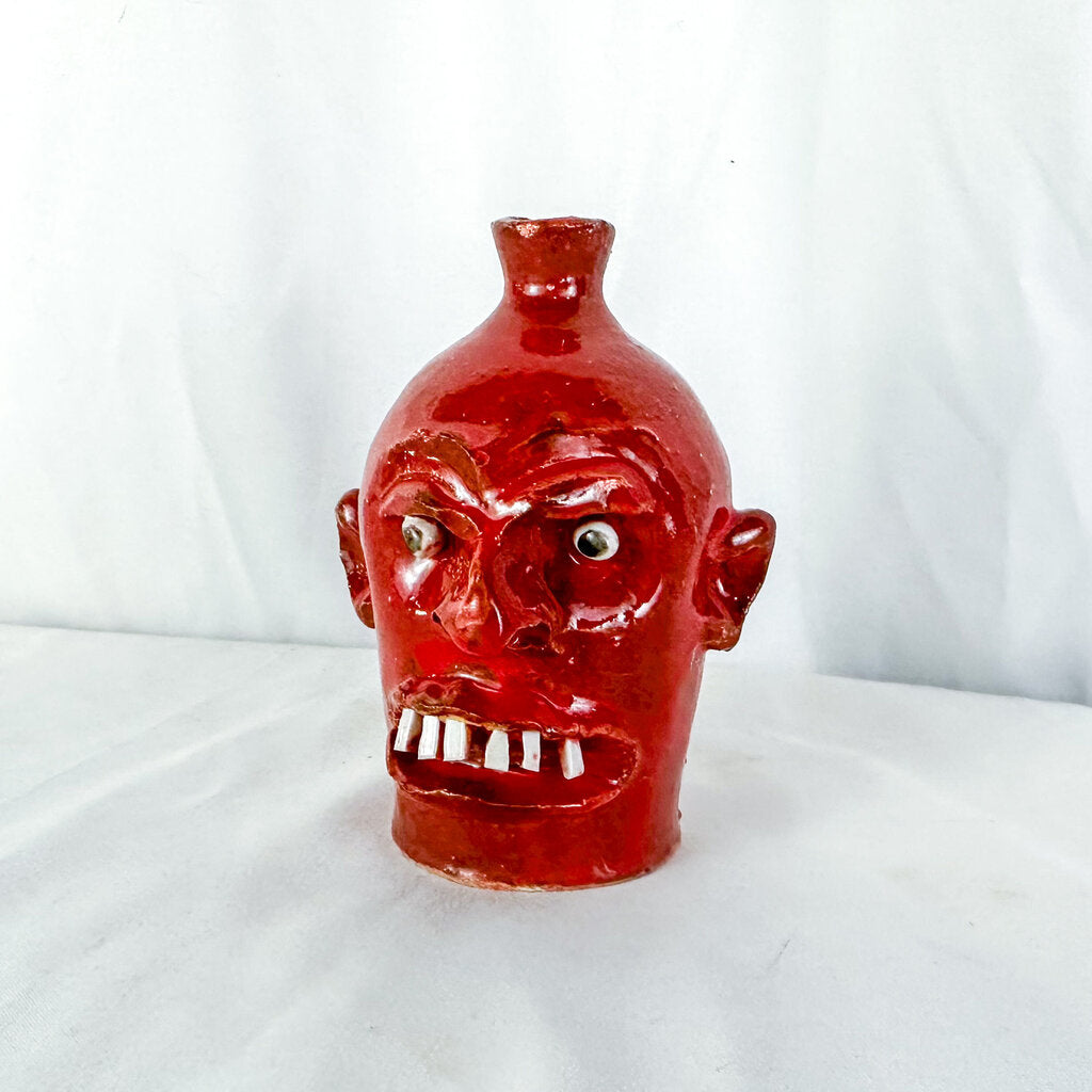 Signed Marvin Bailey Mini Red 6 Top Row Teeth Ugly Face Jug