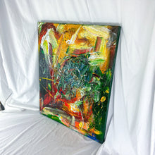 Load image into Gallery viewer, Original Acrylic on Canvas Signed by Artist Green, Red, &amp; Yellow Abstract Painting
