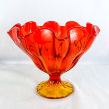 Load image into Gallery viewer, Vintage LE Smith Persimmon Amberina Glass Ruffle Edge Compote Bowl
