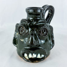 Load image into Gallery viewer, Mary &amp; Stanley Ferguson Small Dark Green 5-Teeth Ugly Face Jug
