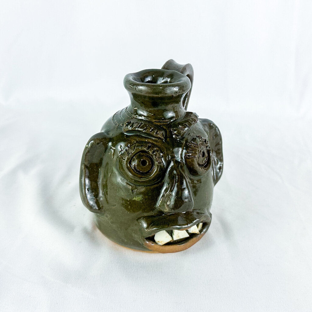 Mary & Stanley Ferguson Small Moss Green 4-Teeth Ugly Face Jug