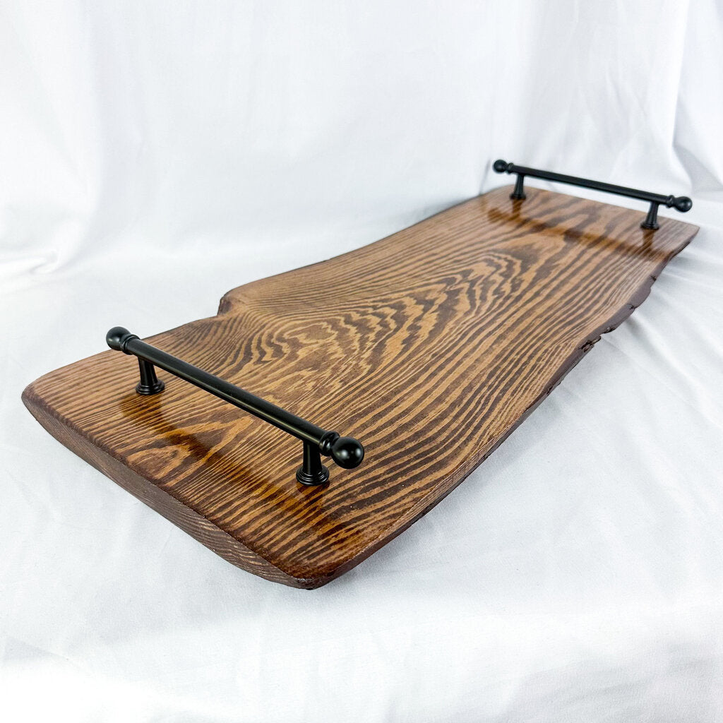 Vintage Wooden Live Edge Display Tray with Handles