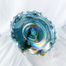 Load image into Gallery viewer, Vintage Indiana Glass Blue Carnival Glass Diamond Point Serving Bowl
