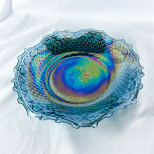 Load image into Gallery viewer, Vintage Indiana Glass Blue Carnival Glass Diamond Point Serving Bowl
