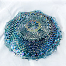 Load image into Gallery viewer, Vintage Indiana Glass Blue Carnival Glass Diamond Point Serving Bowl
