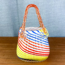 Load image into Gallery viewer, Vintage Murano Style Art Blue, Orange, Yellow Stripe Glass Purse
