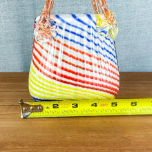 Load image into Gallery viewer, Vintage Murano Style Art Blue, Orange, Yellow Stripe Glass Purse
