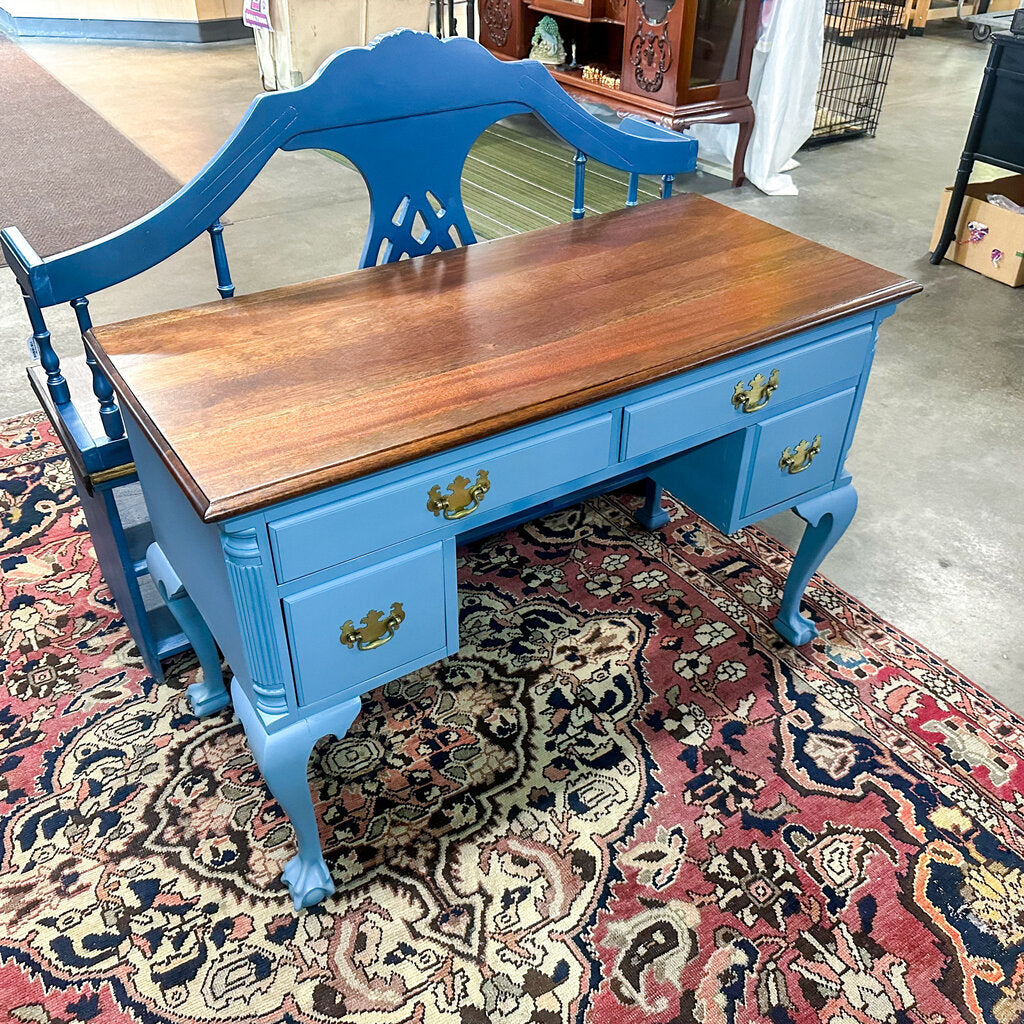 Custom Painted Blue Desk with Natural Wood Top, Local Pickup Only