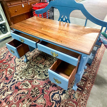 Load image into Gallery viewer, Custom Painted Blue Desk with Natural Wood Top, Local Pickup Only
