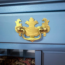 Load image into Gallery viewer, Custom Painted Blue Desk with Natural Wood Top, Local Pickup Only
