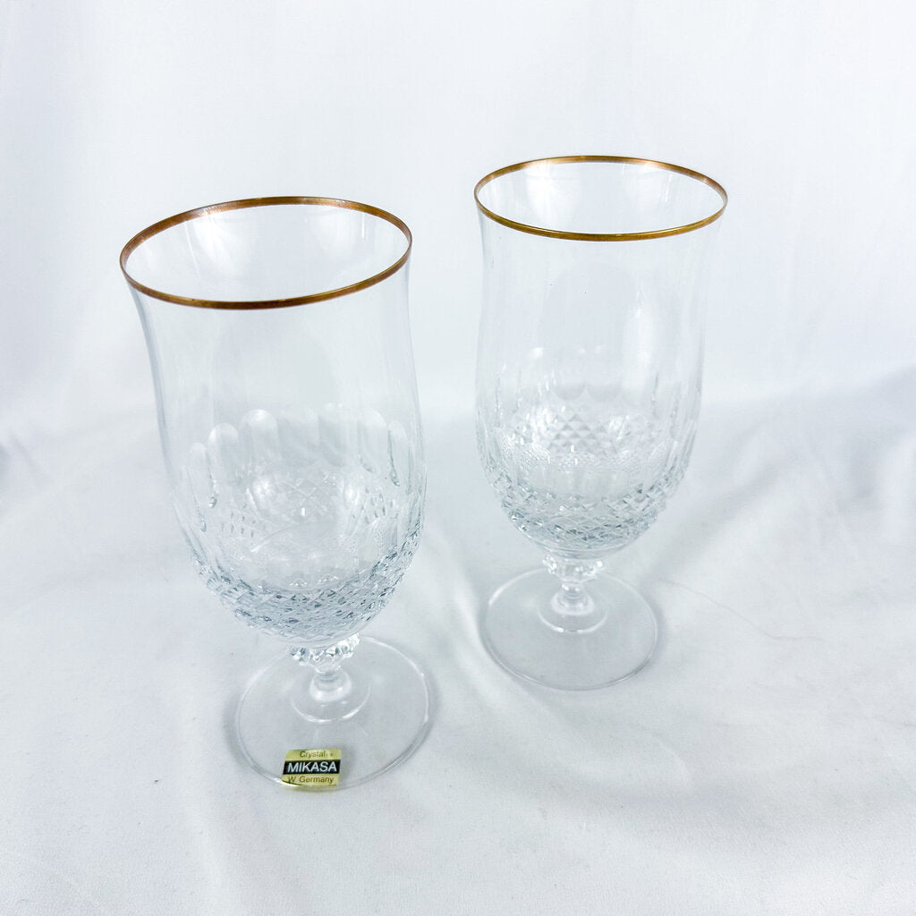 Vintage Mikasa Crystal Gold Crown Stemmed Tea Glass Set