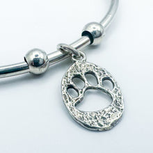 Load image into Gallery viewer, Vintage Sterling Silver Paw Print Charm Open Bangle Bracelet
