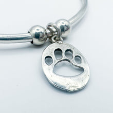 Load image into Gallery viewer, Vintage Sterling Silver Paw Print Charm Open Bangle Bracelet
