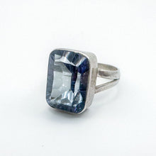 Load image into Gallery viewer, Vintage Sterling Silver Large Emerald Cut Blue Stone Cocktail Ring, Size 7
