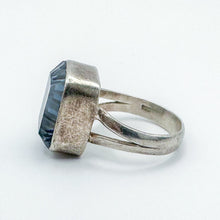 Load image into Gallery viewer, Vintage Sterling Silver Large Emerald Cut Blue Stone Cocktail Ring, Size 7
