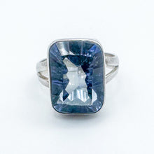 Load image into Gallery viewer, Vintage Sterling Silver Large Emerald Cut Blue Stone Cocktail Ring, Size 7
