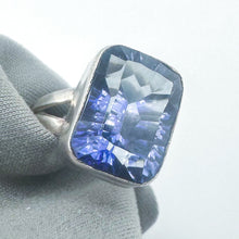 Load image into Gallery viewer, Vintage Sterling Silver Large Emerald Cut Blue Stone Cocktail Ring, Size 7
