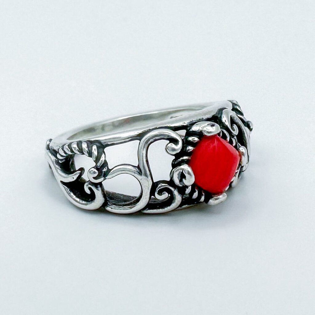 Vintage Carolyn Pollack Relios Sterling Silver Red Stone Ring, Size 6.25