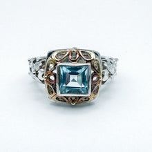 Load image into Gallery viewer, Vintage Art Deco Style Sterling Silver Gold-Plated Accent Topaz Solitaire Ring, Size 7
