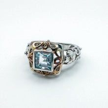 Load image into Gallery viewer, Vintage Art Deco Style Sterling Silver Gold-Plated Accent Topaz Solitaire Ring, Size 7
