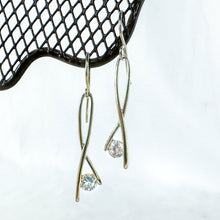 Load image into Gallery viewer, Vintage Gold-Toned Sterling Silver Clear Stone Dangling Earrings
