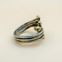 Load image into Gallery viewer, Vintage Sterling Silver Abstract Triple Band Gold-Tone Tipped Ring , Size 7.5
