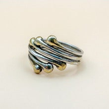 Load image into Gallery viewer, Vintage Sterling Silver Abstract Triple Band Gold-Tone Tipped Ring , Size 7.5
