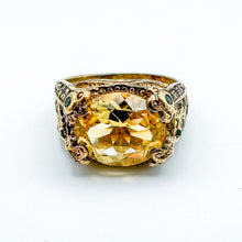 Load image into Gallery viewer, Vintage 18k Gold over Sterling Silver Large Yellow Stone Ring, Size 8.75
