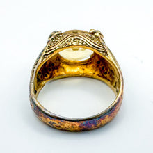 Load image into Gallery viewer, Vintage 18k Gold over Sterling Silver Large Yellow Stone Ring, Size 8.75
