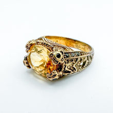 Load image into Gallery viewer, Vintage 18k Gold over Sterling Silver Large Yellow Stone Ring, Size 8.75
