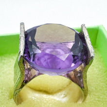 Load image into Gallery viewer, Vintage Sterling Silver Purple Stone Cocktail Ring, Size 6.5
