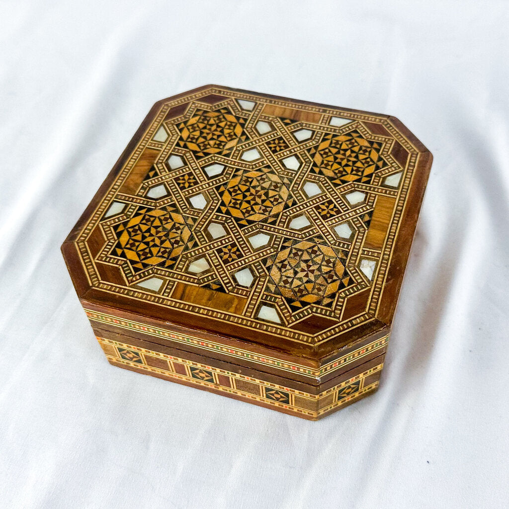 Vintage Wood & Shell Mosaic Trinket Box