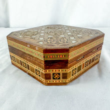 Load image into Gallery viewer, Vintage Wood &amp; Shell Mosaic Trinket Box
