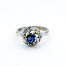 Load image into Gallery viewer, Vintage Sterling Silver Blue Stone Clear Stone Ring, Size 8.5
