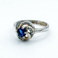 Load image into Gallery viewer, Vintage Sterling Silver Blue Stone Clear Stone Ring, Size 8.5
