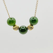 Load image into Gallery viewer, Necklace, 14k with Jade and Gold Fluted Beads, 18 inch
